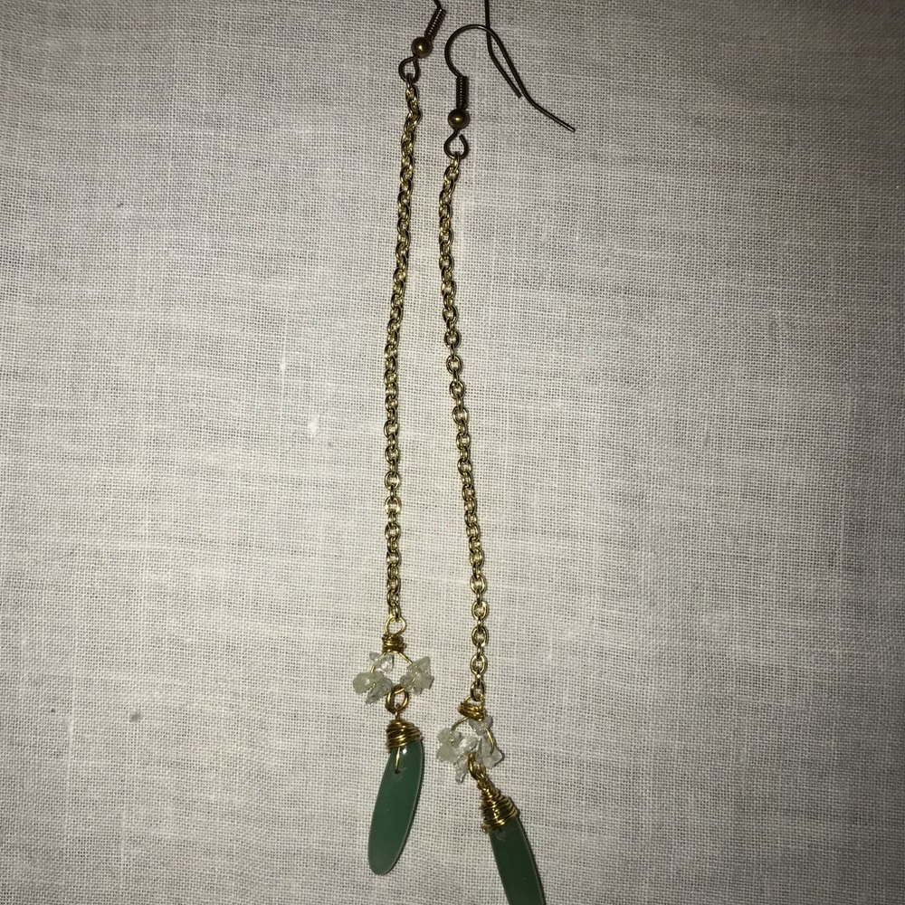 Handmade jade and crystal drop earrings